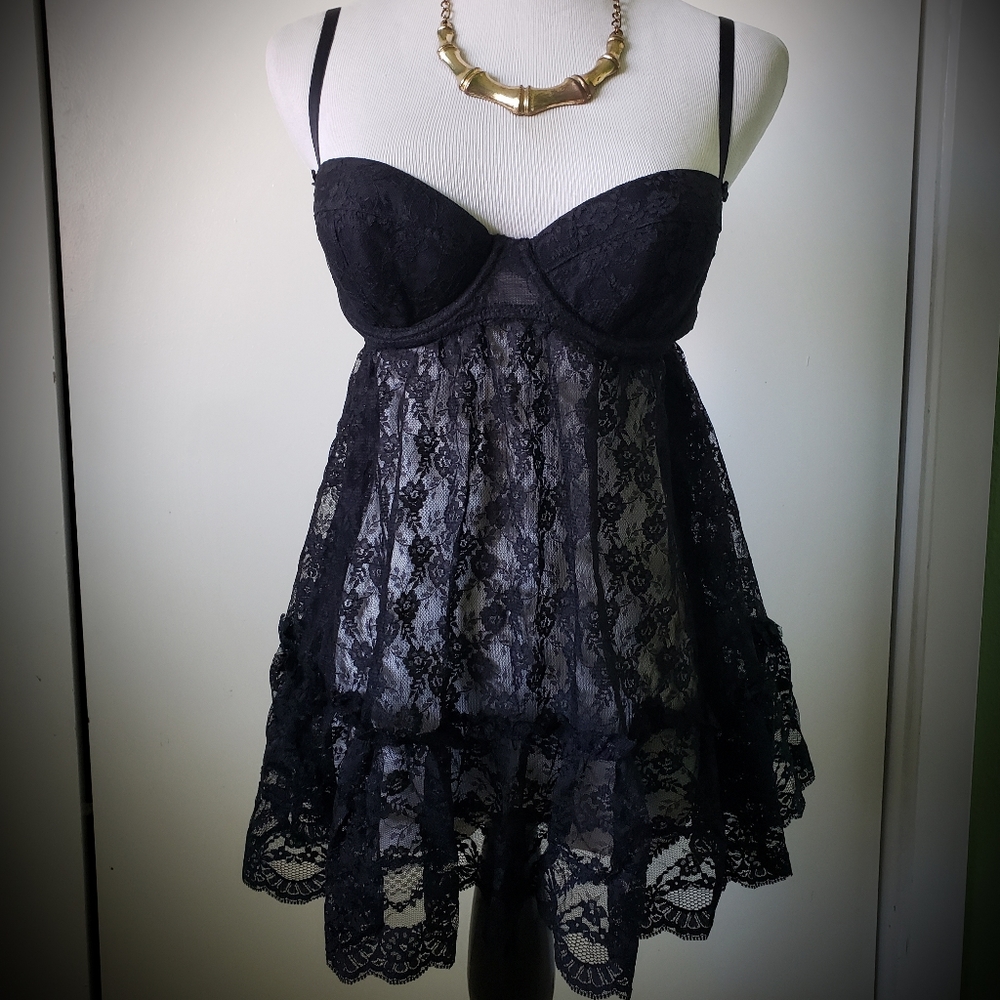 VS Black Sweetheart Babydoll Lace Chemise Lingerie 36C